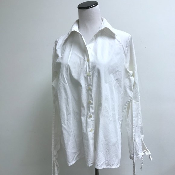 Anne Fontaine white button up wrap tie long sleeve shirt top made in France 4 - Picture 5 of 8